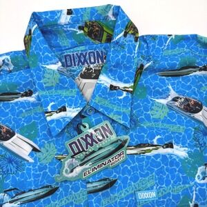 Dixxon Men's XL Blue Eliminator Boats Button Up Short Sleeve Shirt Graphic Print